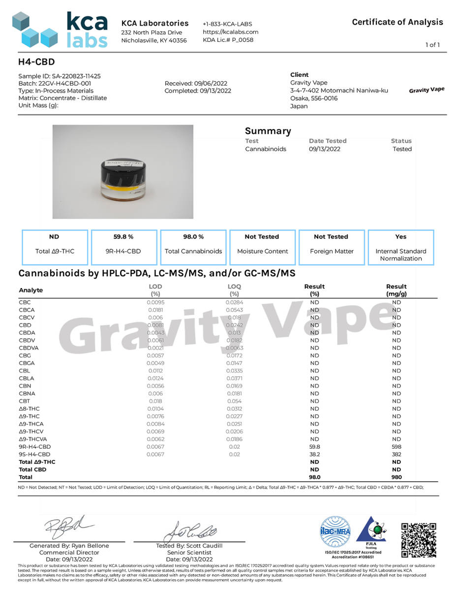 H4CBD リキッド カートリッジ 1ml (Wedding Cake) 高濃度83% H4-CBD 40％ CBG CBN CBC CBD 43％ Activa Hemp カンナビノイド 510規格の画像5