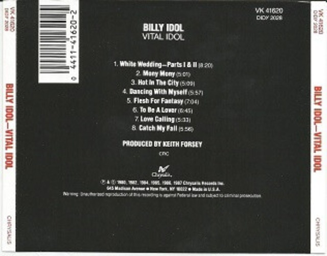 ＊中古CD BILLY IDOLビリー・アイドル/VITAL IDOL 1987年作品 GENERATION X ジェネレーション・エックス STING DAVID BOWIE_画像2