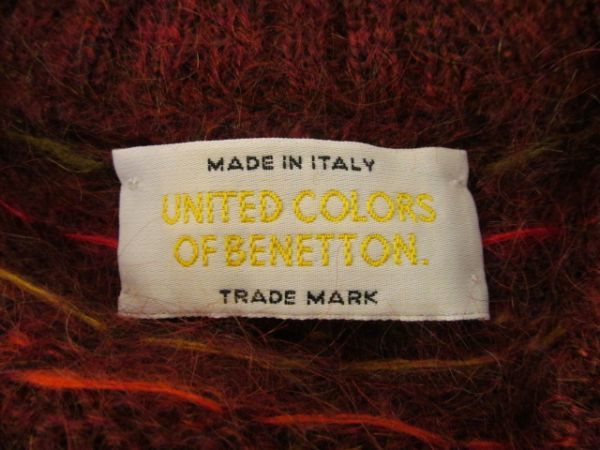 (55952)UNITED COLORS OF BENETTON　ユナイテッドカラーズオブベネトン　モヘヤ　カーディガン　イタリア製　レッド系　USED　_素材サイズタグは有りません。