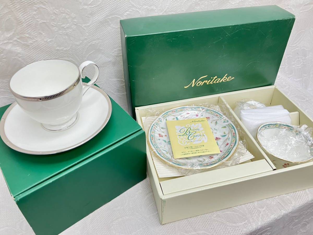 1円〜 ノリタケ ボーンチャイナ Noritake カップ&ソーサー 花更紗 / ロシェルプラチナ3客まとめ 洋食器 金彩 コーヒーカップ ティーカップ_画像1