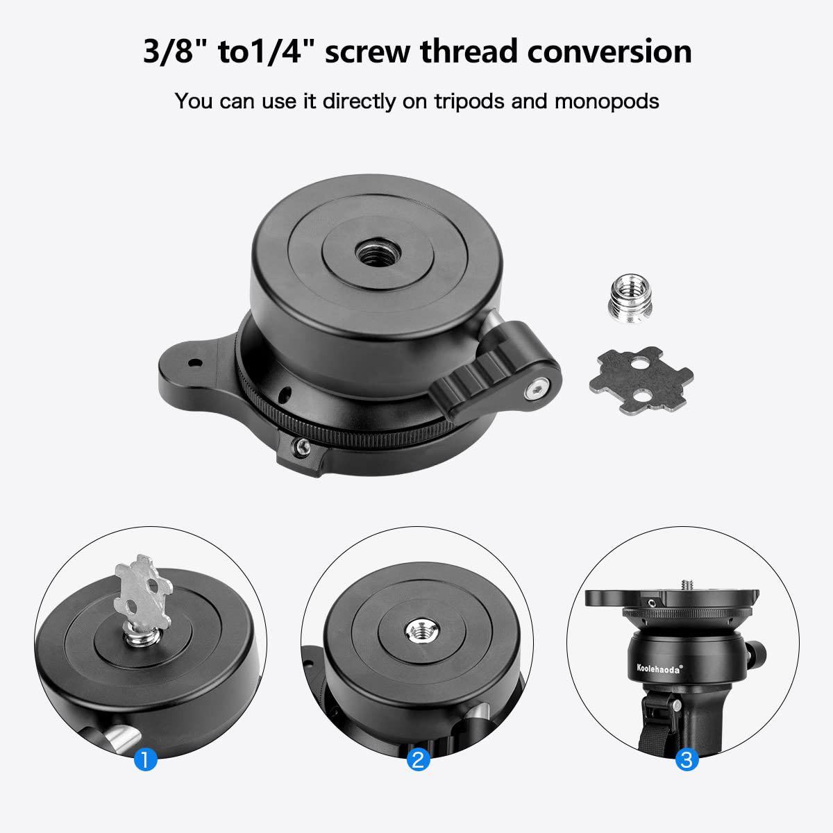 三脚レベリングベース レベラーレベリング装置、1/4 スレッドと水準器 ソニーのデジタル一眼レフカメラに適しています 最大荷重：10kg_画像4