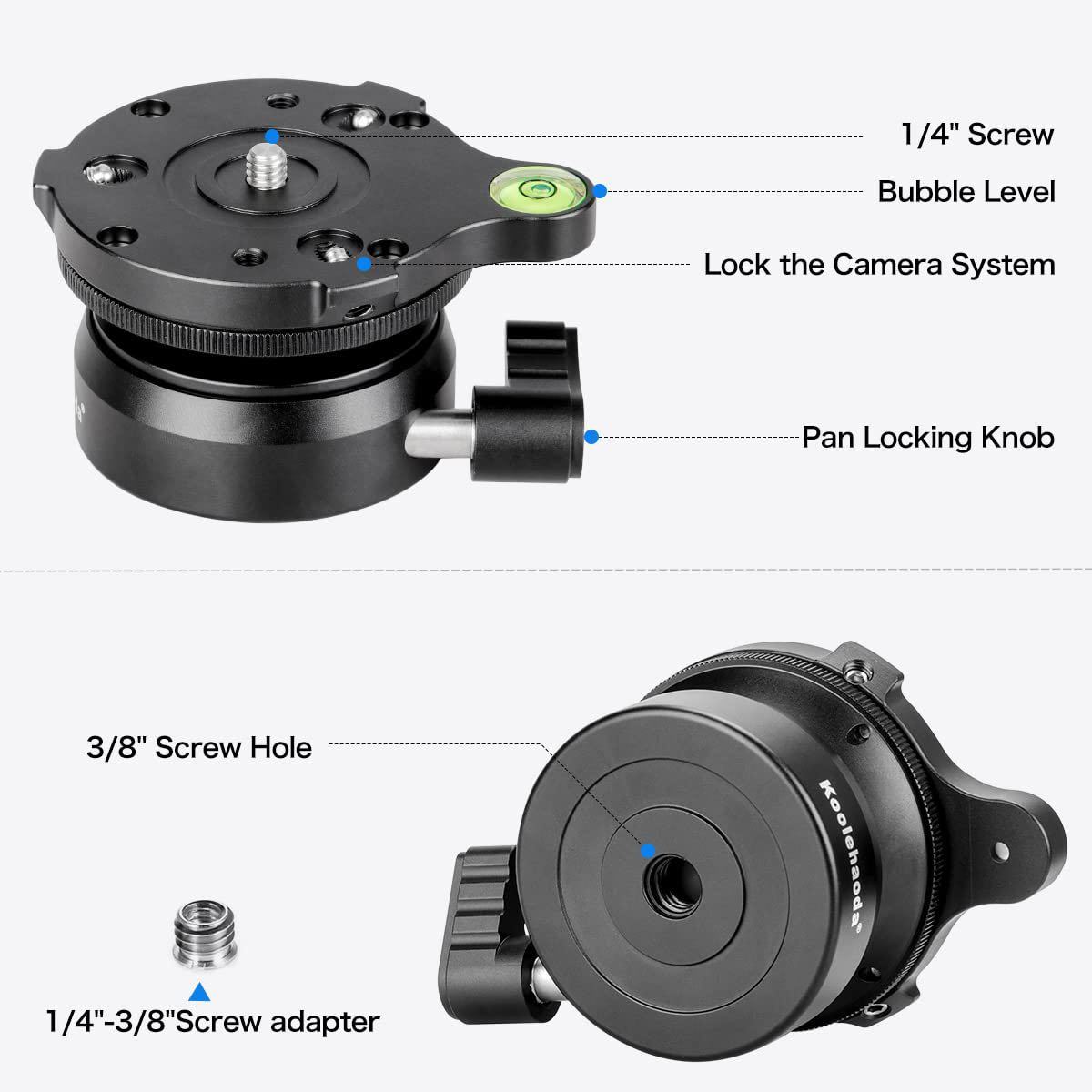 三脚レベリングベース レベラーレベリング装置、1/4 スレッドと水準器 ソニーのデジタル一眼レフカメラに適しています 最大荷重：10kg_画像3