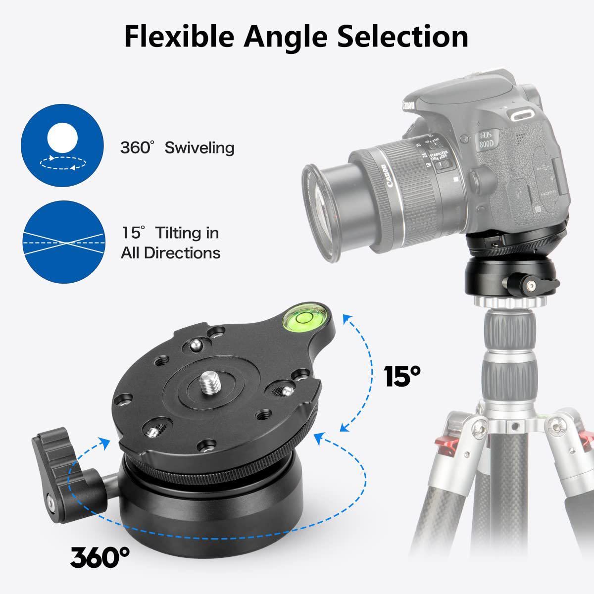 三脚レベリングベース レベラーレベリング装置、1/4 スレッドと水準器 ソニーのデジタル一眼レフカメラに適しています 最大荷重：10kg_画像2