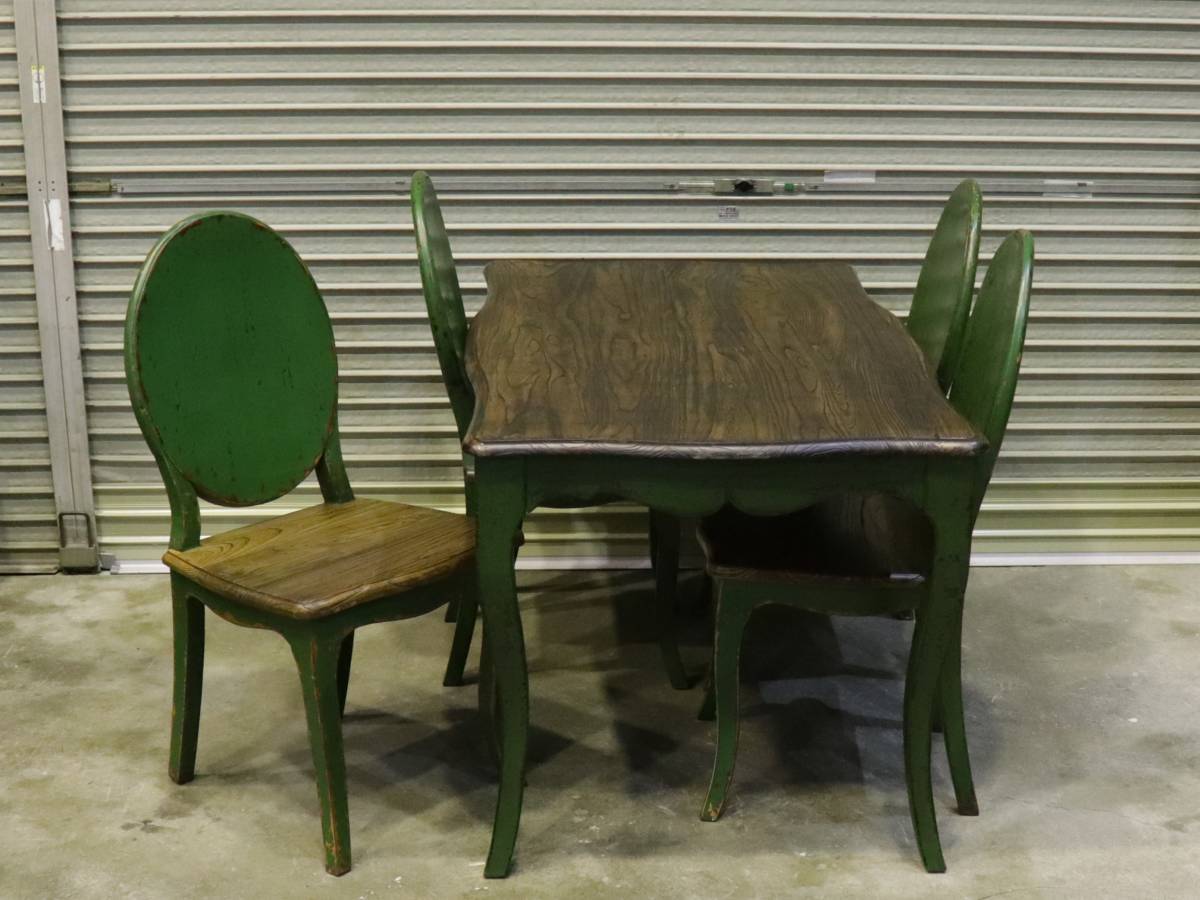 # antique furniture # dining table chair table 5 point set present condition retro furniture f868(i)