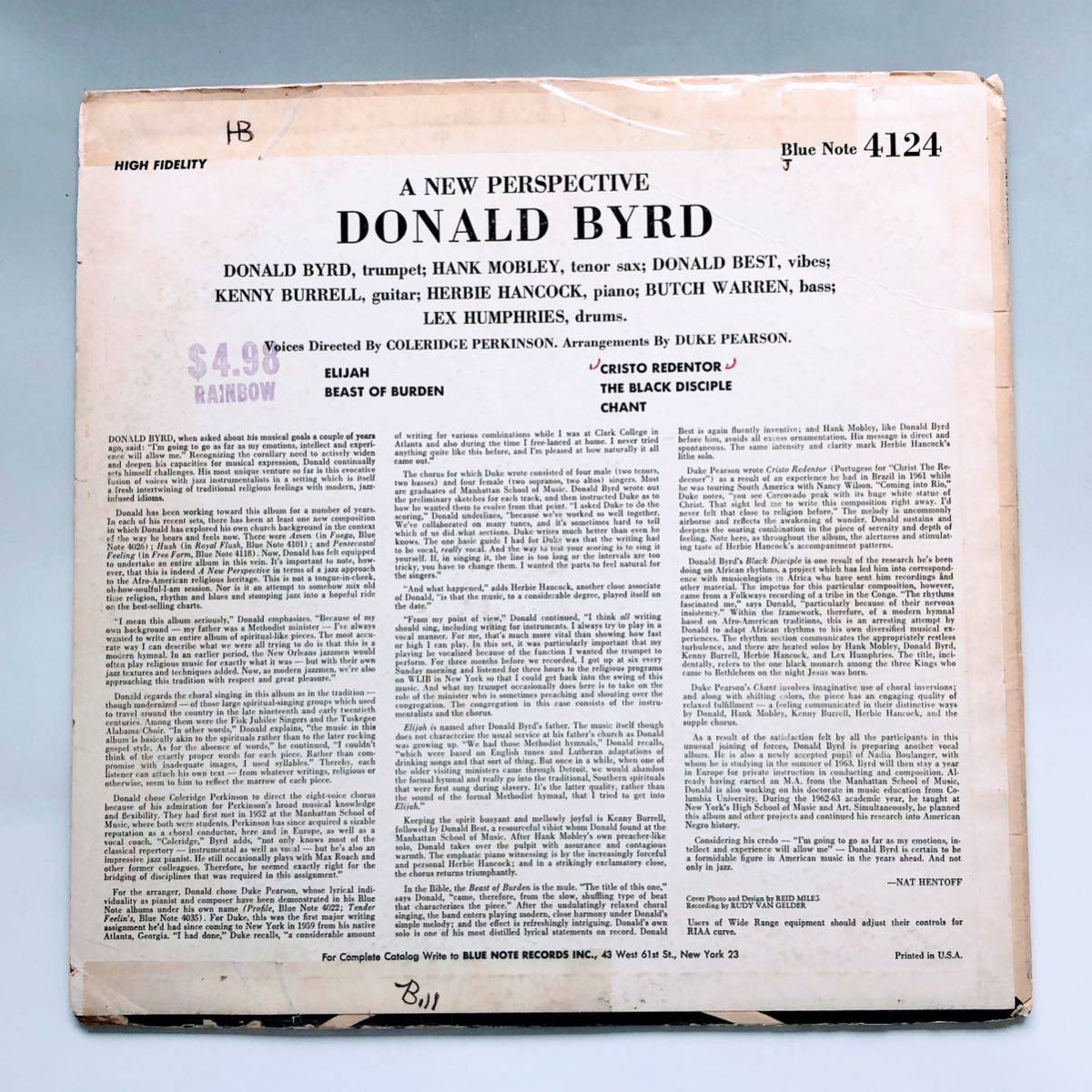 #2919【希少名盤】ドナルド・バード Donald Byrd A New Perspective BLUE NOTE BLP 4235 MONO LPレコード 12インチ モノラル ブルーノートの画像3