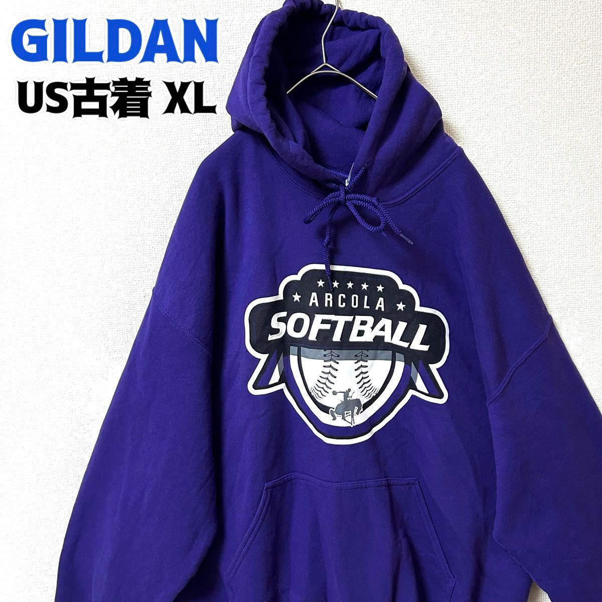 US古着 GILDAN ギルダン スウェットパーカー カレッジ ソフトボール XL ゆるだぼ プルオーバー