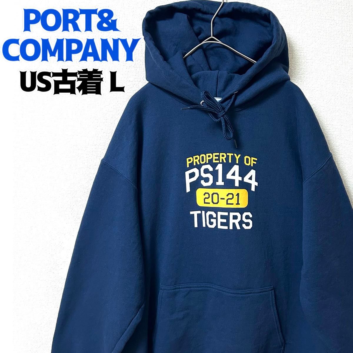 US古着 PORT&COMPANY スウェットパーカー プリント L ネイビー プル