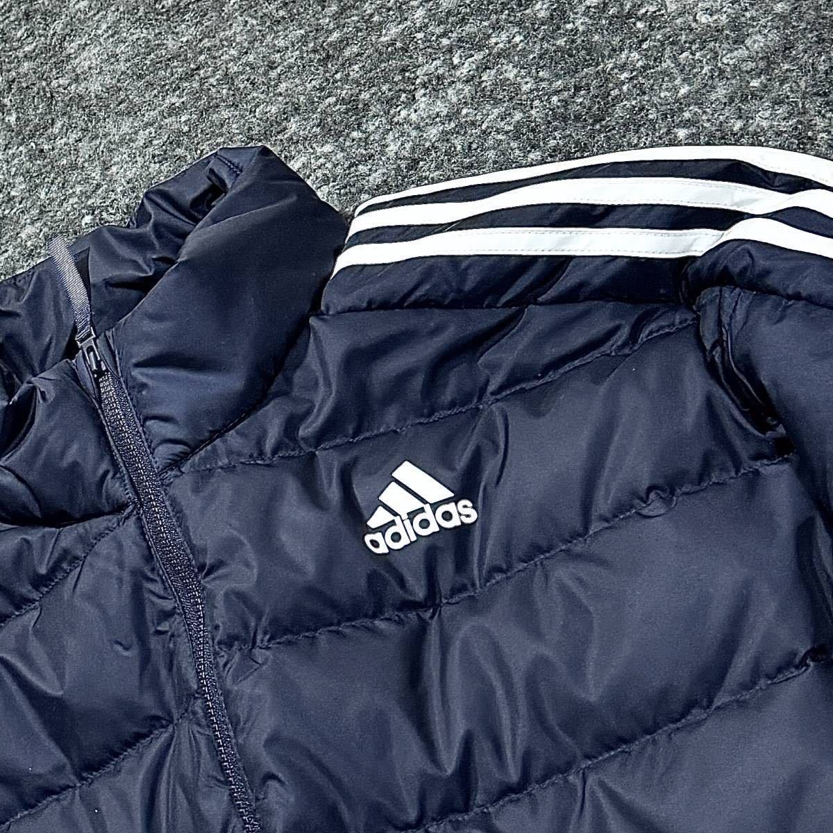 1円~ 送料無料 新品 アディダス エッセンシャルズ ダウンジャケット Lsize adidas DOWN 軽量 保温 ダックダウン80% 紺 ストライプ ウェア_画像3