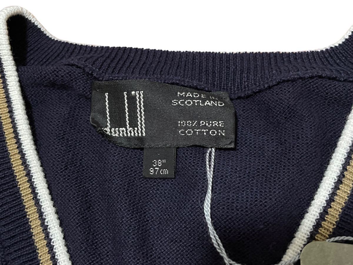 新品 未使用 dunhill ダンヒル セーター トップス ニット Vネック スコットランド製 メンズ ロゴ 刺繍 コットン 100% _画像2