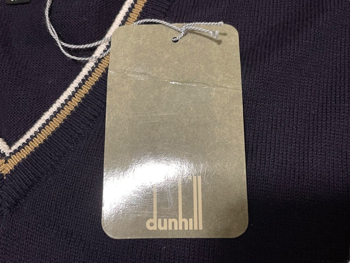 新品 未使用 dunhill ダンヒル セーター トップス ニット Vネック スコットランド製 メンズ ロゴ 刺繍 コットン 100% _画像3