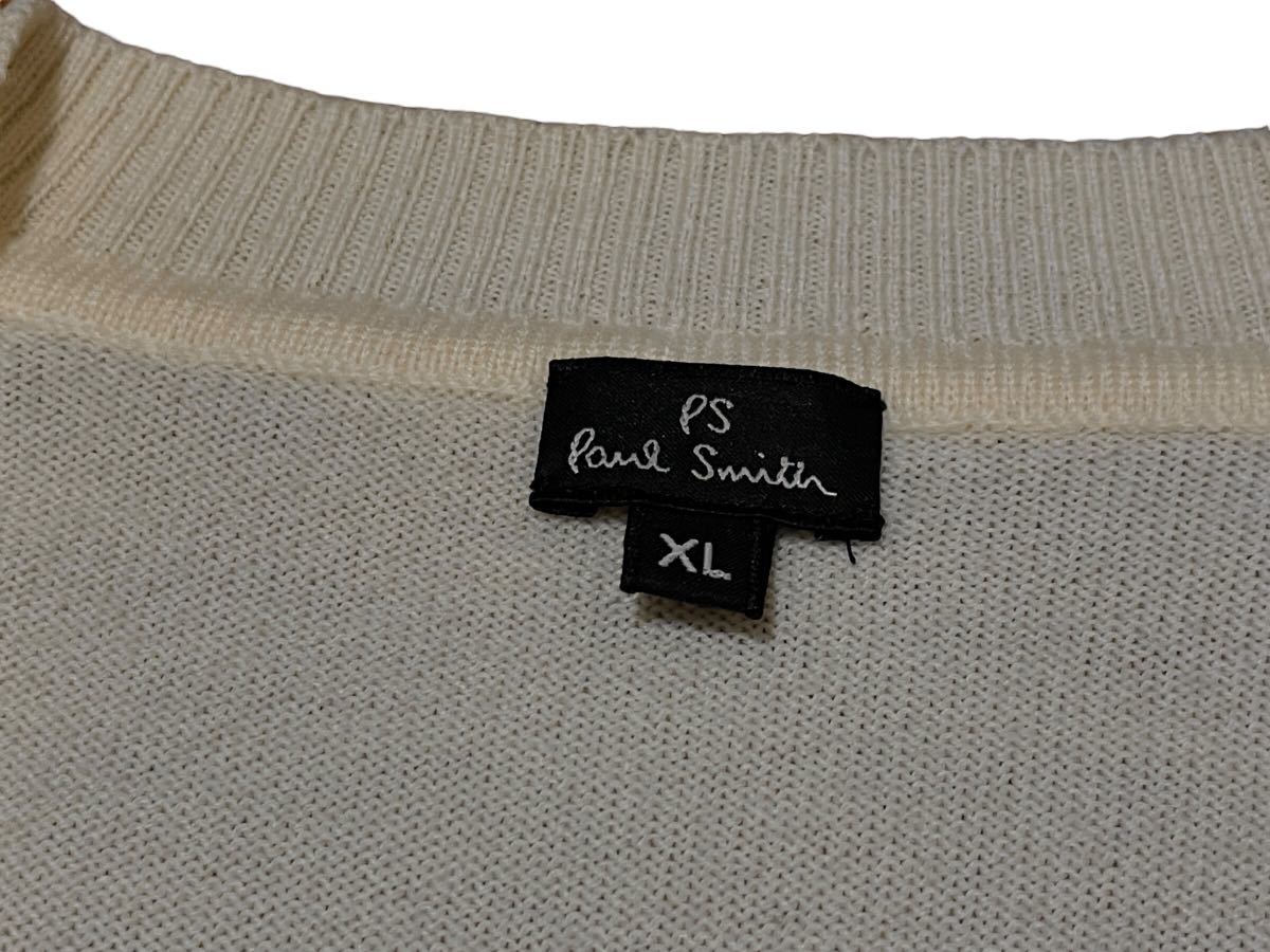 極美品 Paul Smith ポールスミス セーター トップス ニット Vネック メンズ ホワイト マルチカラー 大きいサイズ 羊毛100% 春_画像4