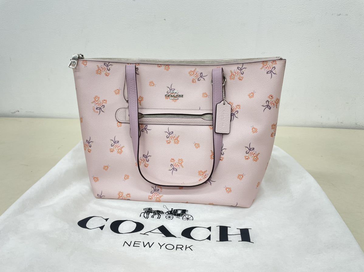 【美品】COACH コーチ 29859 PVC×レザー 花柄 フローラル ボウ プリント テイラー トートバッグ ベビーピンク 保存袋付き レディース_画像1