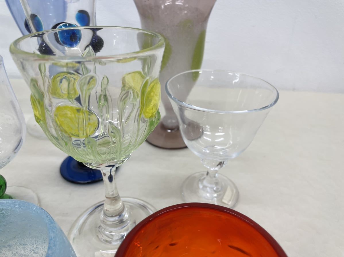 【未使用】琉球ガラス 20点 まとめ売り 硝子 グラス 大量 セット タンブラー コップ 花瓶 アイスボックス ロックグラス ワイングラス 切子_画像4