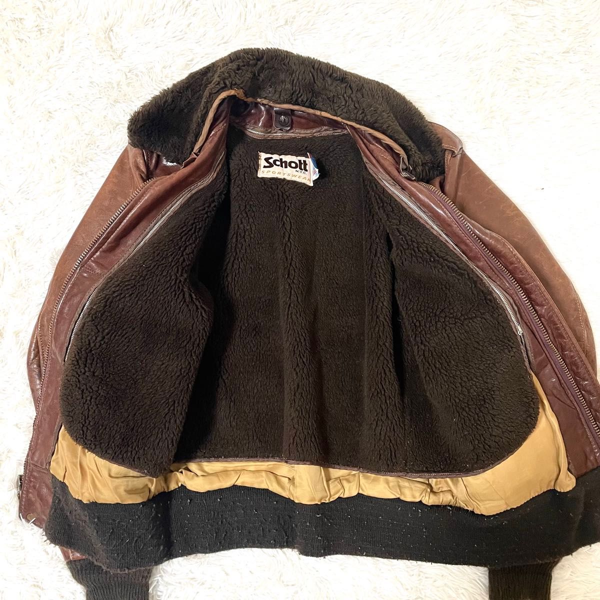Schott A-2 G-1 フライト ボア レザー ライナー ブラウン 38 Schott A-2 G-1 フライト ボア レザー ライナー ブラウン 38