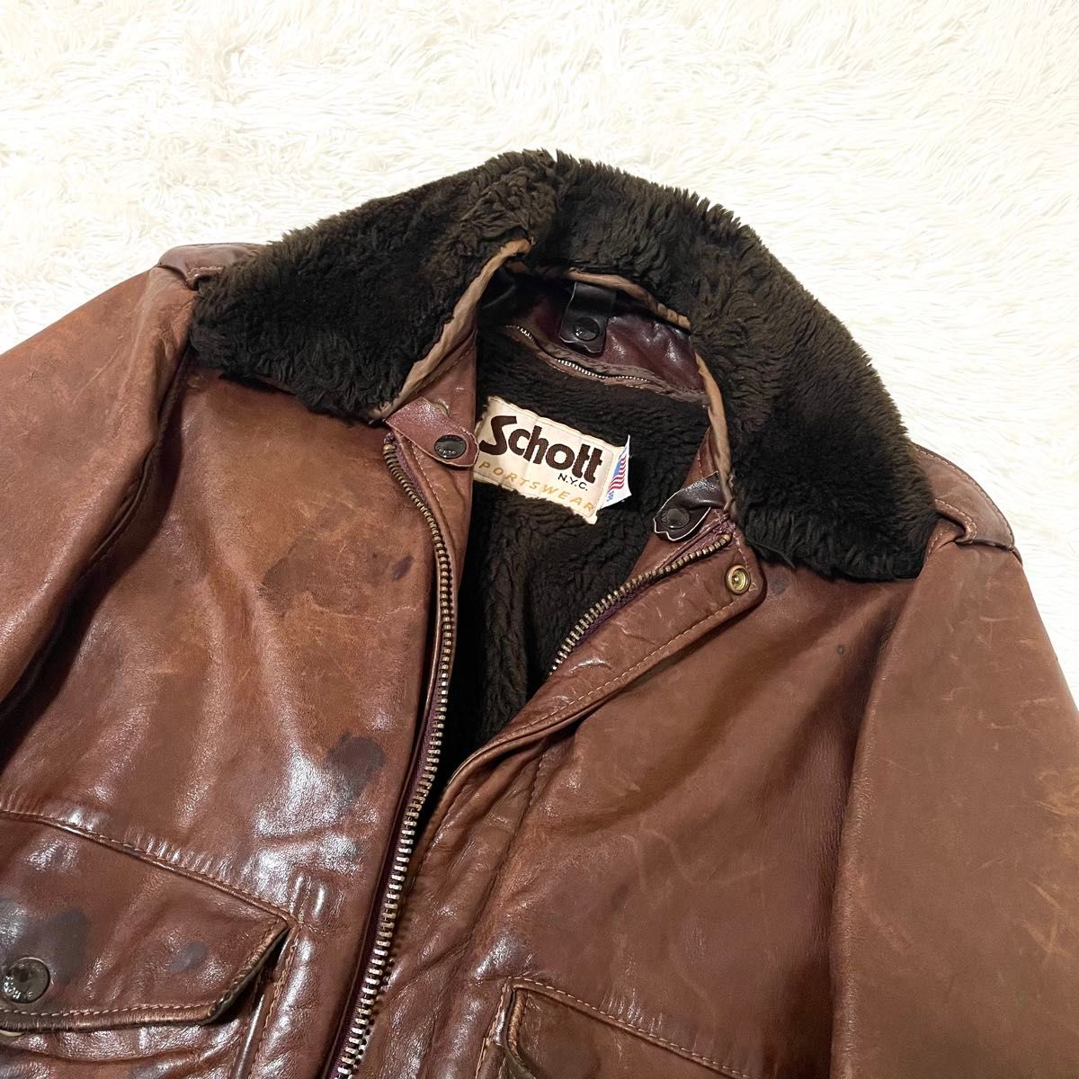 Schott A-2 G-1 フライト ボア レザー ライナー ブラウン 38 Schott A-2 G-1 フライト ボア レザー ライナー ブラウン 38