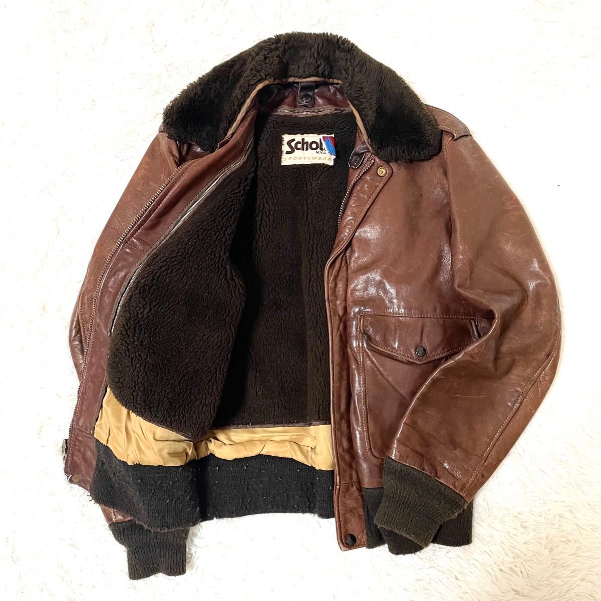 Schott A-2 G-1 フライト ボア レザー ライナー ブラウン 38 Schott A-2 G-1 フライト ボア レザー ライナー ブラウン 38