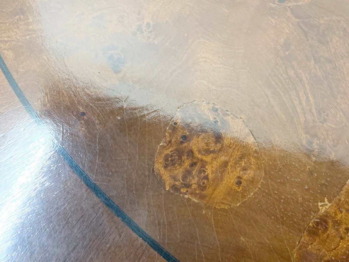 イタリア製象嵌玉杢/ダイニングテーブル センターテーブル 丸テーブル 象嵌細工 猫脚 彫刻(貝235)の画像9