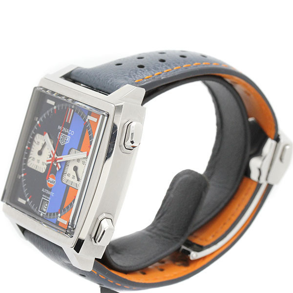  TAG Heuer TAG HEUER Monaco Gulf edition chronograph CAW211R.FC6401 SS/ leather men's wristwatch self-winding watch 