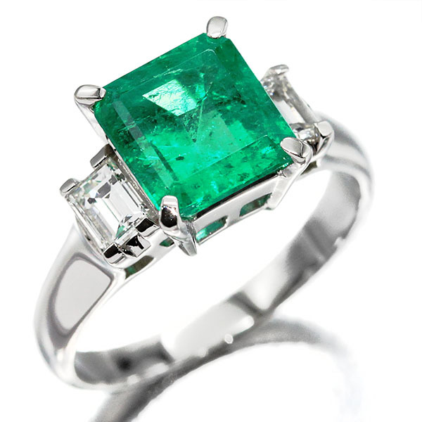 プラチナ エメラルド ダイヤモンド リング 14号 E2.66ct D0.43ct Pt900 指輪 宝石 ジュエリー ギフト プレゼント 誕生石 5月