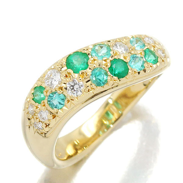 tasakiTASAKI K18YG emerald tourmaline diamond ring 11 number D0.19ct yellow gold 750 woman present brand 