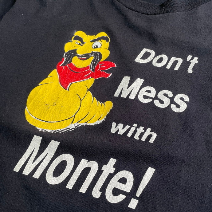 80年代 USA製 MEZCAL MONTE ALBAN イモムシ 企業ロゴ アドバタイジングTシャツ メンズM-L相当