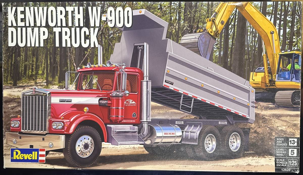 【新品・未組立・パッケージイタミ】「KENWORTH W-900 DUMP TRUCK」ケンウォース W-900 ダンプトラック Revell 1/25スケールの画像1