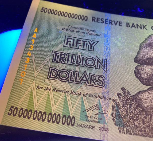 保証書付！！50兆ジンバブエドル 1枚 ジンバブエ 紙幣 ZIM BOND DOLLARS ハイパーインフレ 外貨 ズンバブエドル コレクション 高騰 J-1_1_画像3