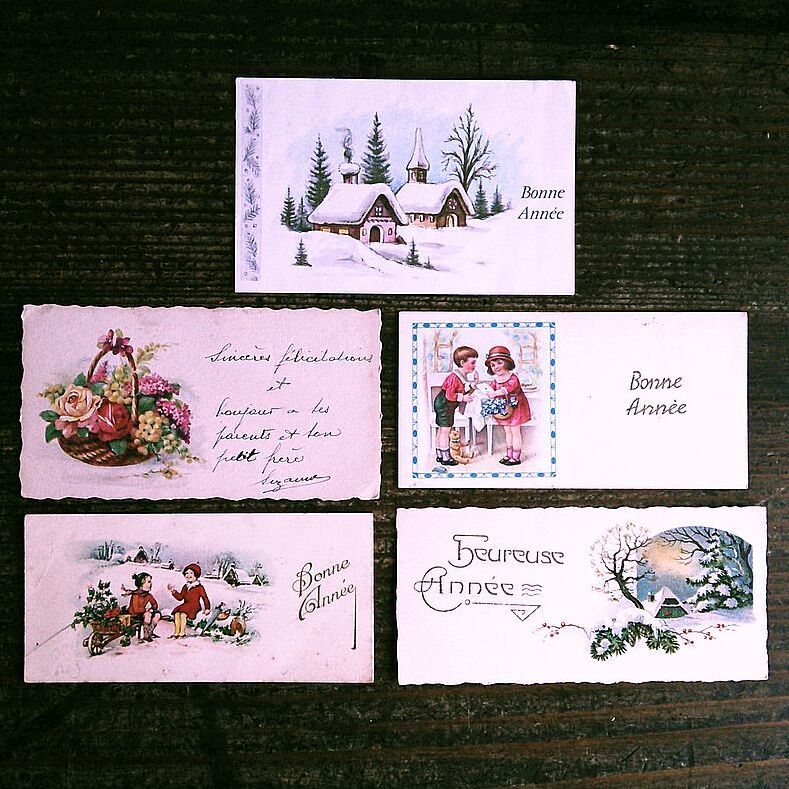 5 pieces set (8)*S47 child young lady flower antique minicar do* new year Christmas France Germany England greeting card 