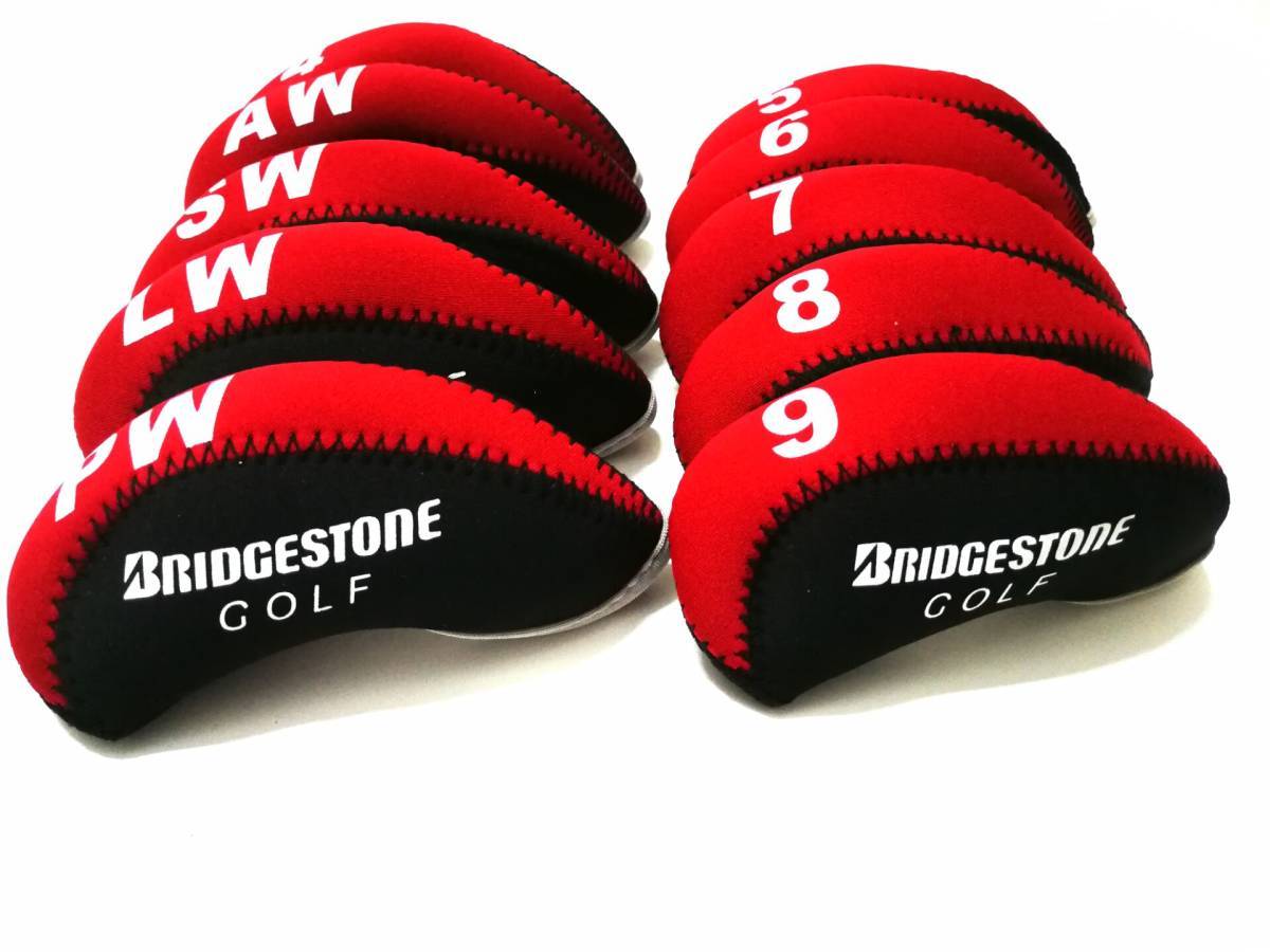 アイアンカバー 着脱らくらく 10個セット BRIDGESTONE GOLF 黒*赤_画像1