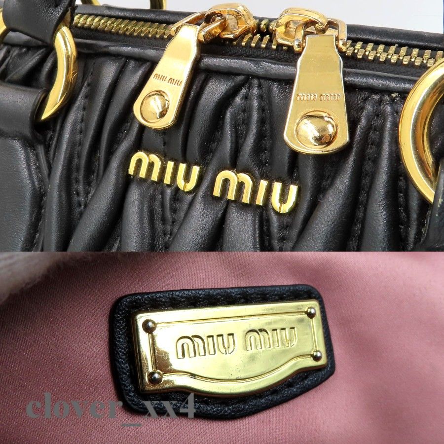 【美品】 ミュウミュウ ハンドバッグ ブラック 黒 マテラッセ レザー miumiu バッグ