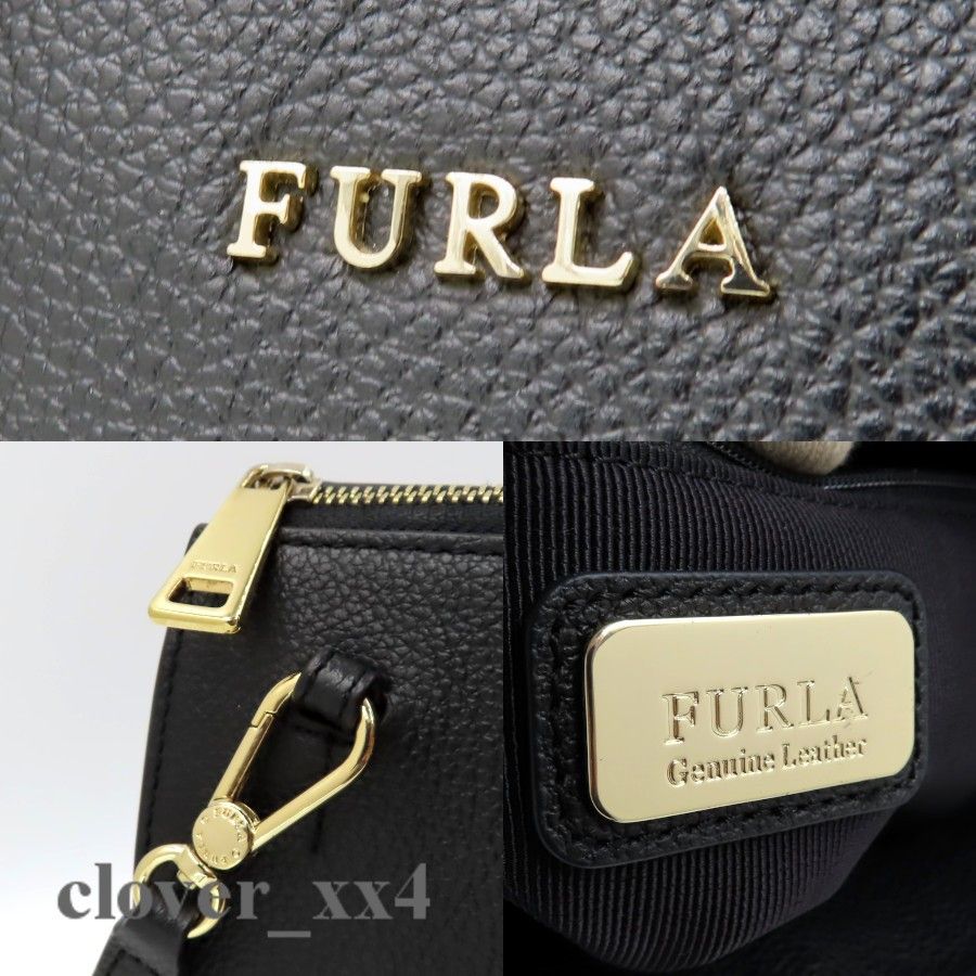 【美品】 フルラ ショルダーバッグ ブラック FURLA 2way ハンドバッグ 黒 レザー