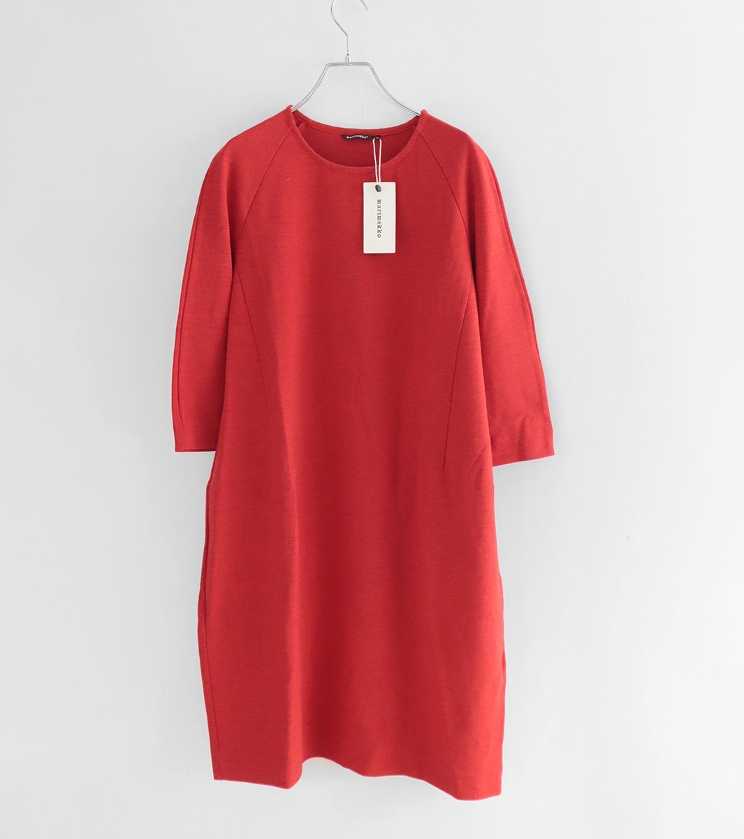 未使用* marimekko ◆ ウールジャージ ニット ワンピース 赤 レッド XS ドレス 下げ札付き マリメッコ ◆MK13