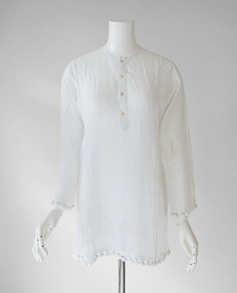 dosado-sa*kati cotton blouse white size 1 * tassel pompon attaching pull over *MK13