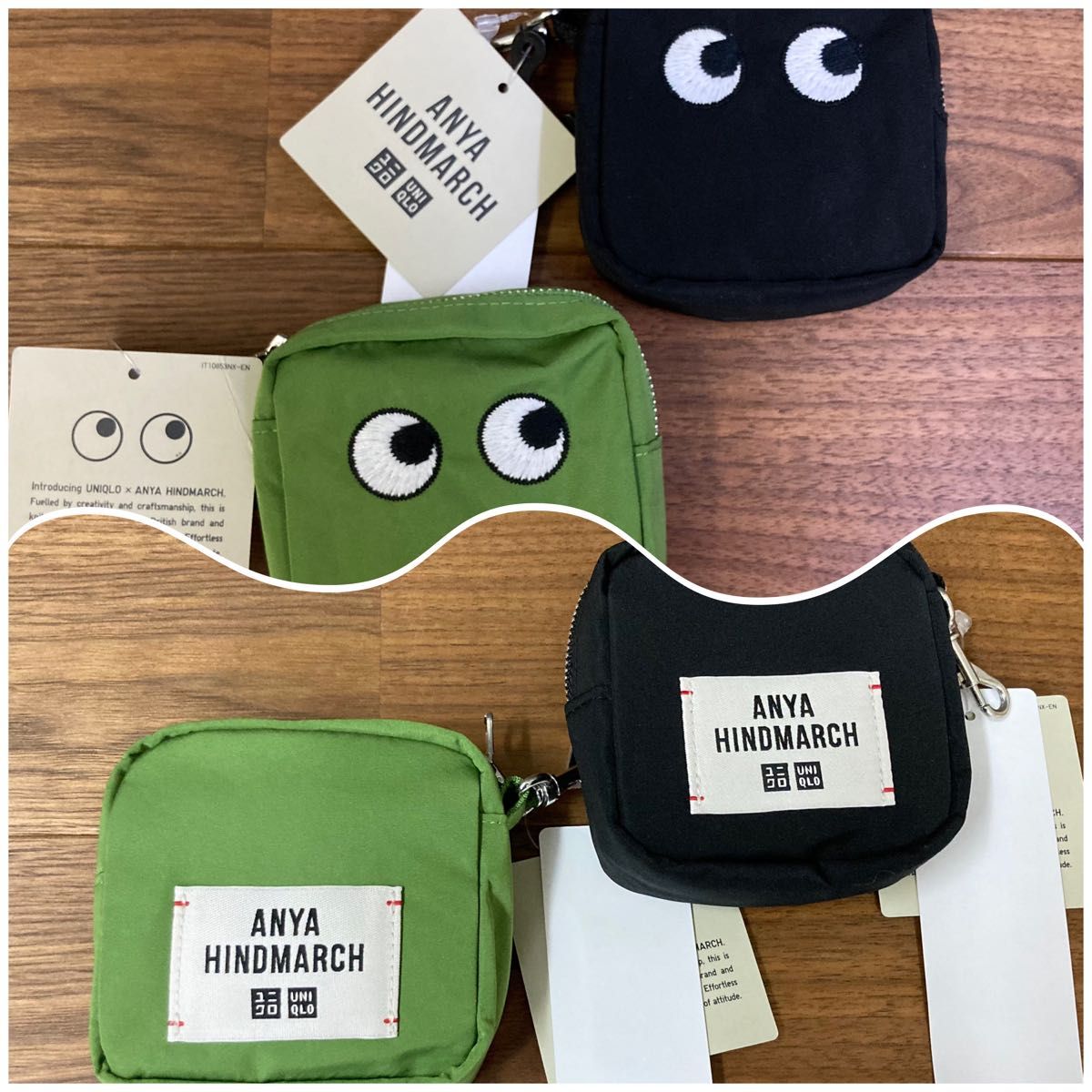 新品 UNIQLO x ANYA HINDMARCH エコバッグ 黒 緑 2個セット パッカブルバッグ  オリジナルエコバッグ