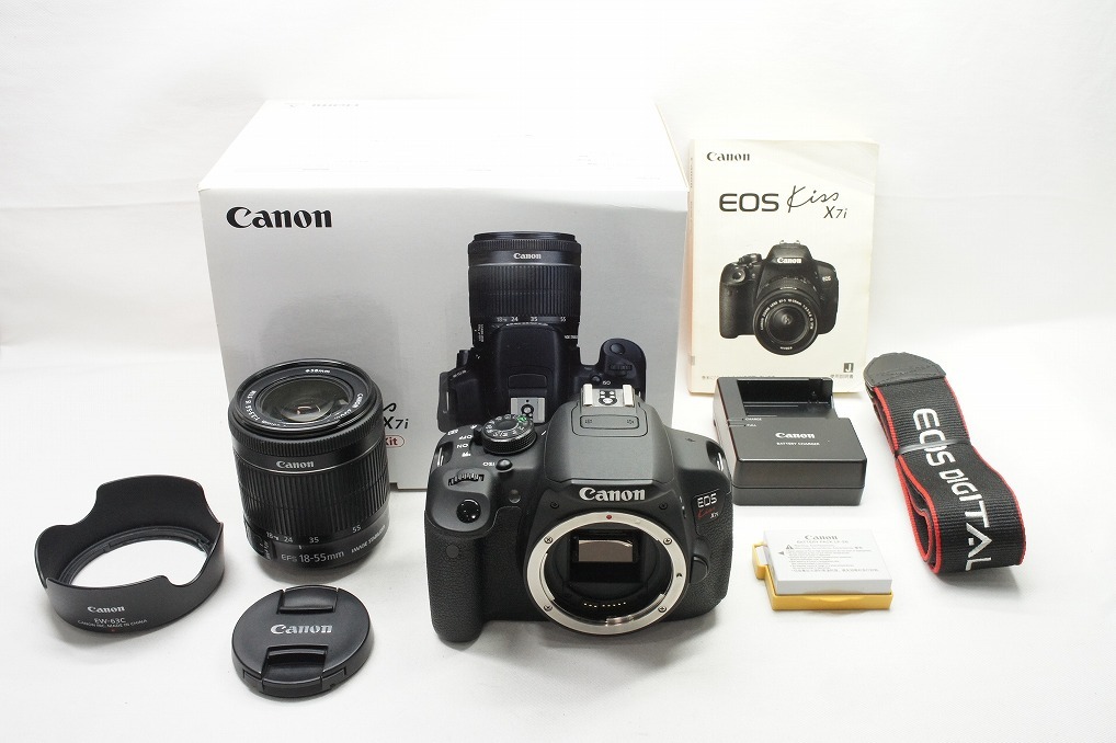 【適格請求書発行】美品 Canon キヤノン EOS Kiss X7i ボディ + EF-S 18-55mm F3.5-5.6 IS STM 元箱付【アルプスカメラ】240114q