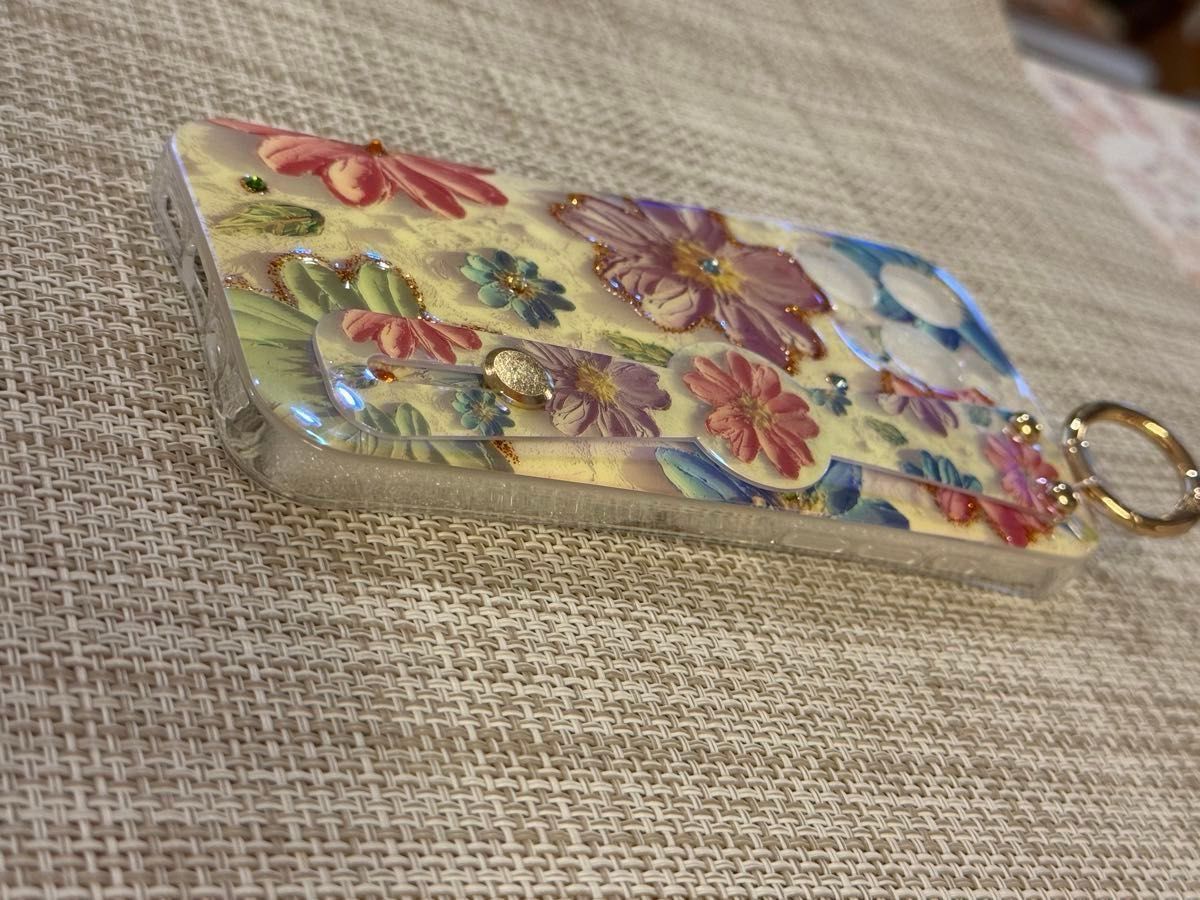 iPhone15Pro リストバンド付き　携帯ケース スマホケース iPhone15Pro   油絵カラフルな桜