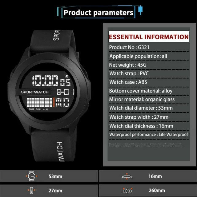 T0482 新品 男女兼用 LED 防水 スポーツ デジタル ウォッチ 腕時計カーキ