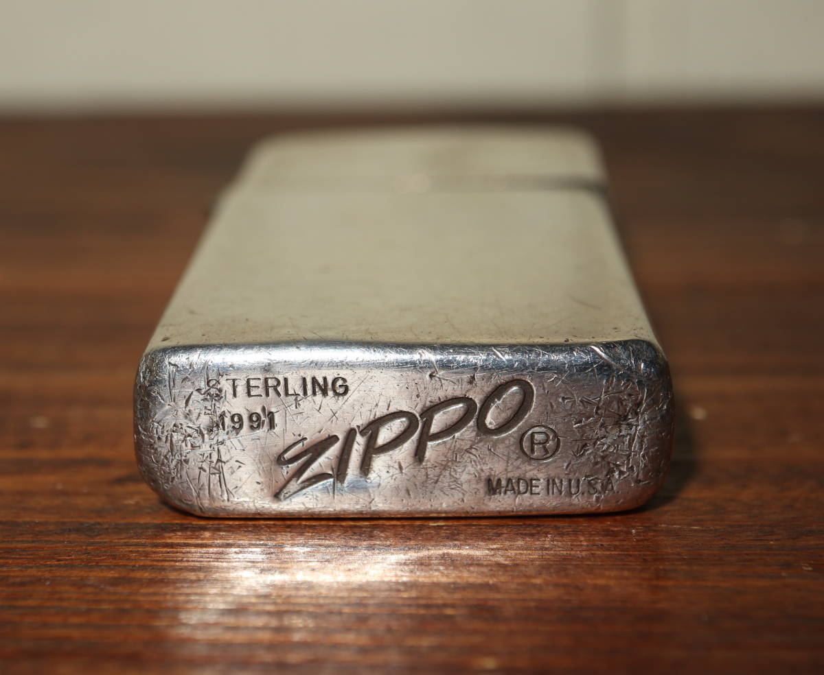 1991　STERLING SILVER　スターリングシルバー　斜字体　スリム　ジッポー　/ ジッポ　ZIPPO　９２５　純銀　スターリング　ライター_画像4