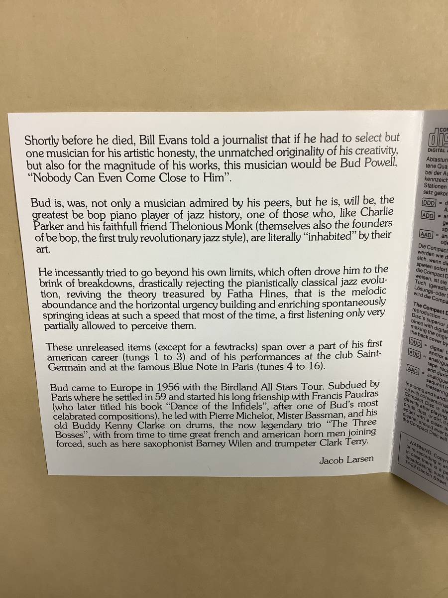 送料無料 バド パウエル「MORE UNISSUED VOL.1 1953-1959」ベスト全16曲 輸入盤_画像3