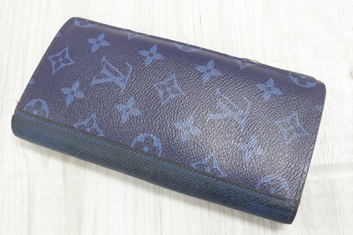 【行董】AX004ABH20 LOUIS VUITTON タイガラマ ポルトフォイユ ブラザ M30297 ルイヴィトン モノグラム 長財布 ブルー 一部難あり ゆうパ_画像1