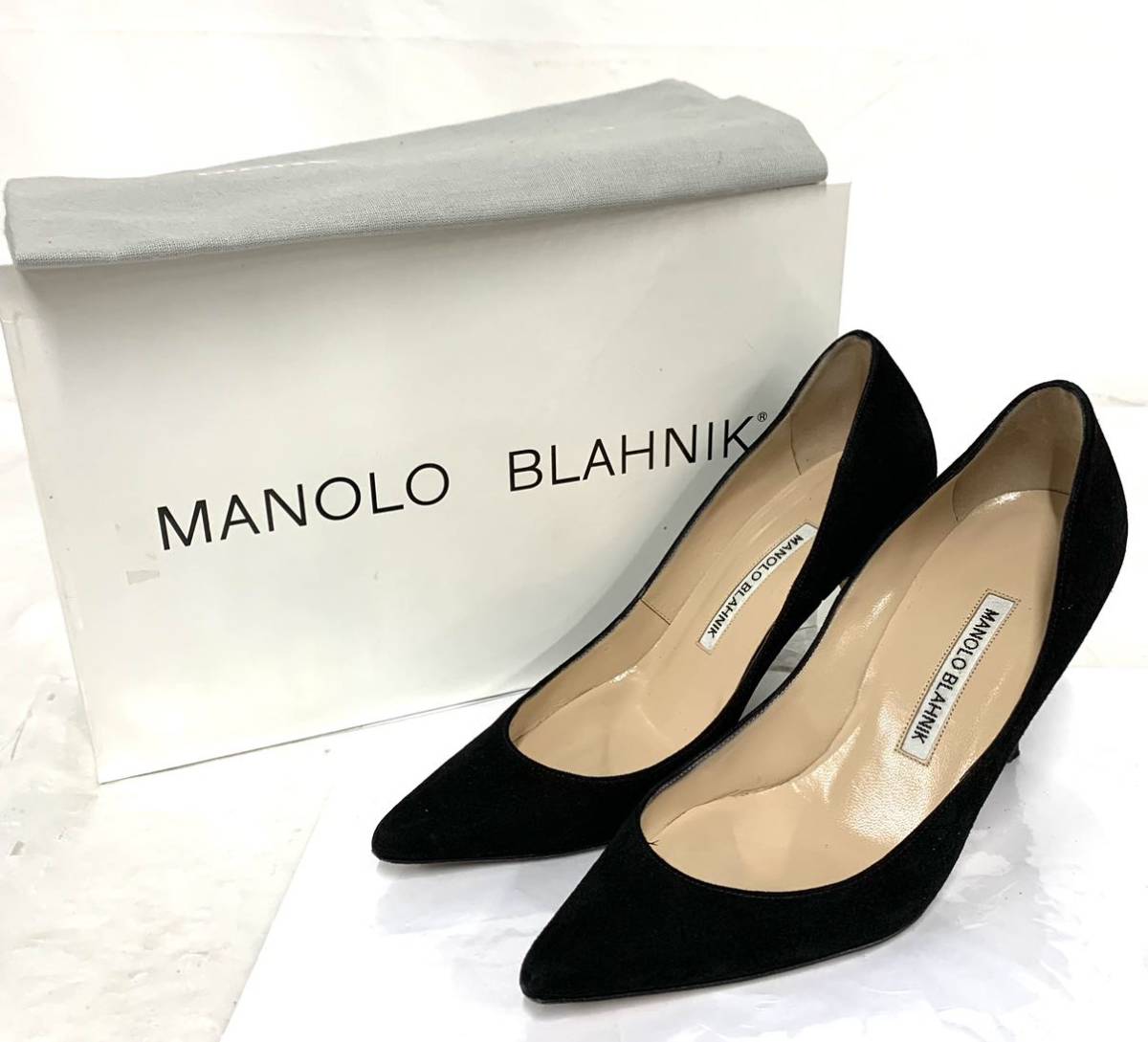 MANOLO BLAHNIK マノロブラニク レディース イタリア製 KIETTA9BLACK スエード 341/2 パンプス 箱保存袋 現状品 カ4_画像1