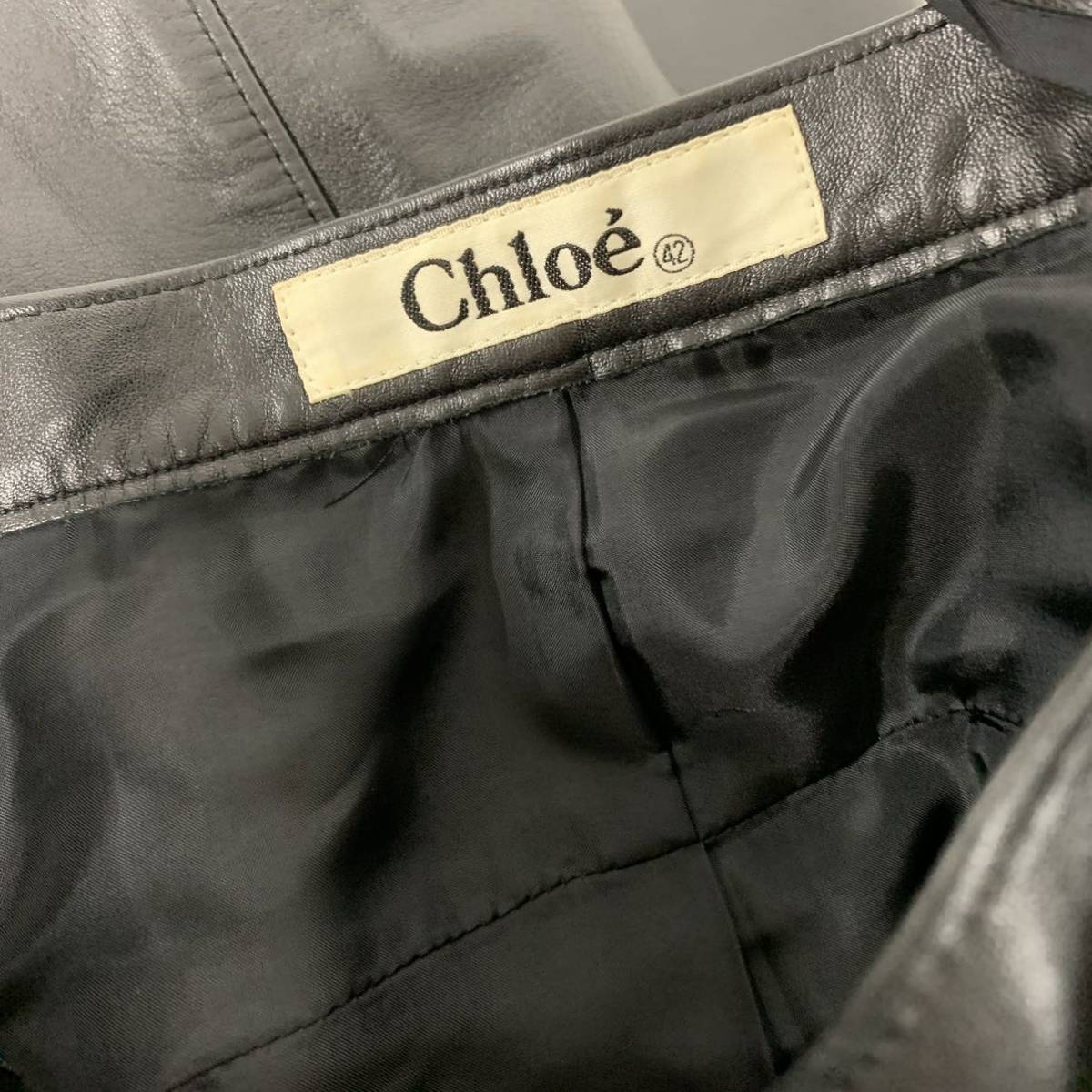 CHLOE クロエ ロングスカート ブラック系 520-27602 42サイズ 羊革 現状品 カ4_画像9