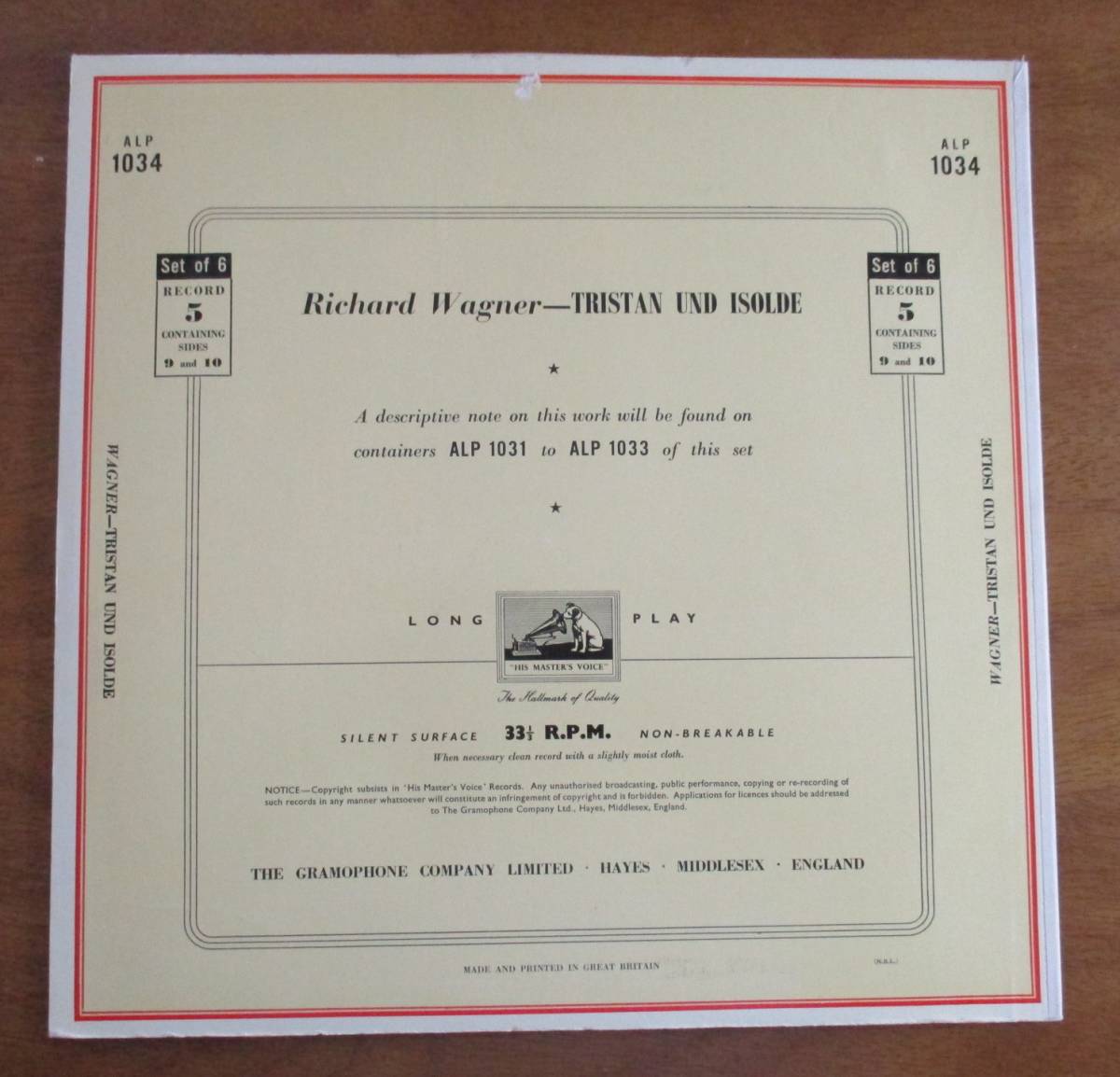 フルトヴェングラー ／ ワ－グナ－ 楽劇「トリスタンとイゾルデ」全曲（６枚組） 英ＨＭＶ  バラ・ジャケ  モノラル２１０ｇ重量盤の画像10