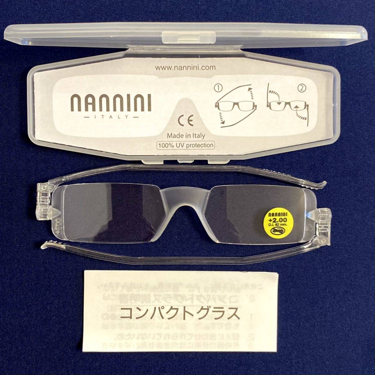 新品 NANNINI コンパクト シニアグラス +2.00 コンパクトグラス 透明 携帯用 眼鏡 GUESS 軽量 折りたたみ ITALY_画像6