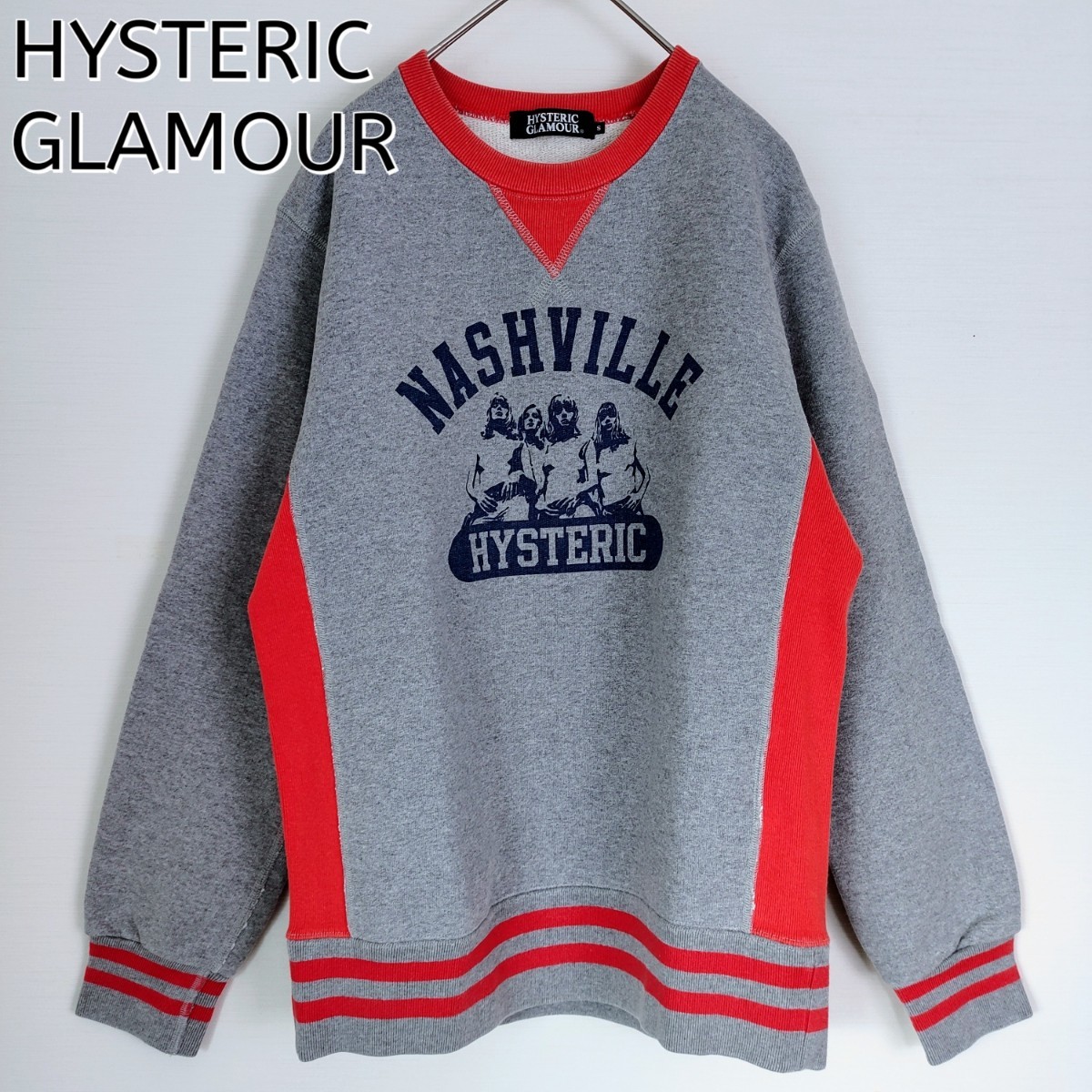 【人気デザイン】HYSTERIC GLAMOUR ヒステリックグラマー☆ヒスガール付スウェット／トレーナー　S 　Gray・orange グレー・オレンジ　厚手