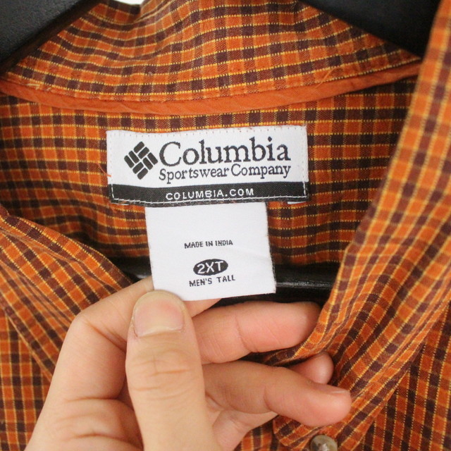 O159 2000年代製 Columbia コロンビア 長袖コットンシャツ■00s 表記2XLサイズ オレンジ ボタンダウン チェック アメカジ 古着 古着卸 激安_画像3