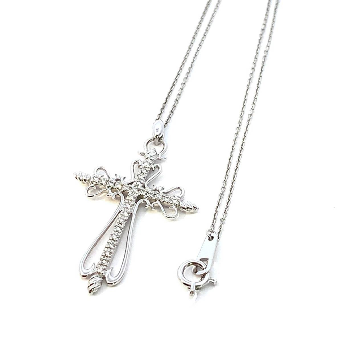  diamond necklace Cross pendant K18WG 40cm 5g SEIKO