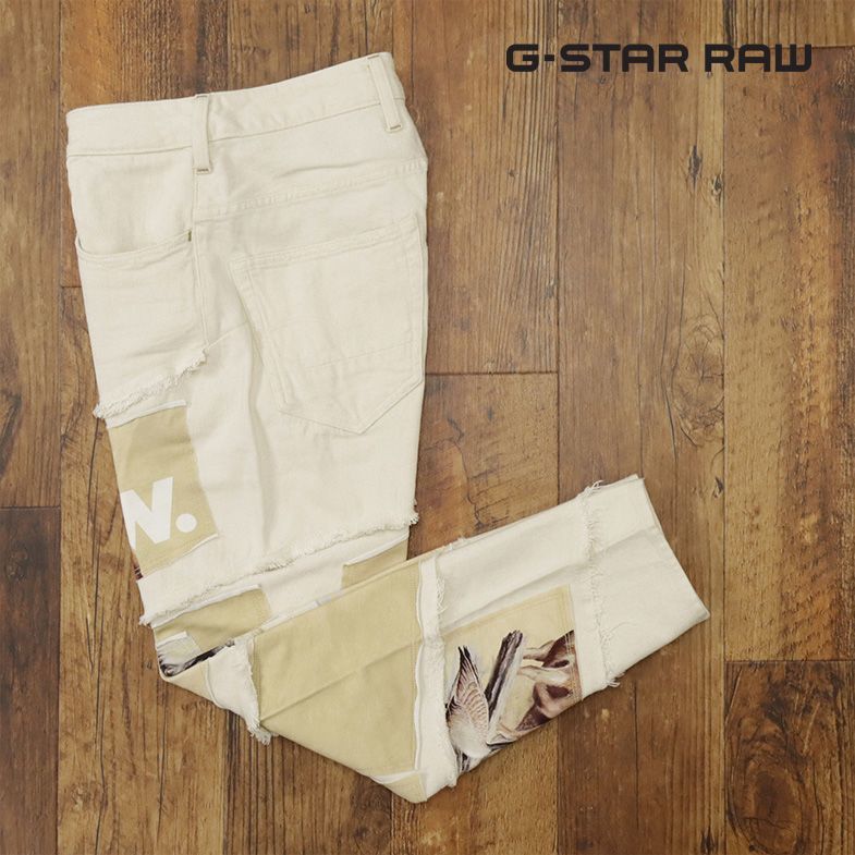 1円/G-STAR RAW/27インチ/デニム パンツ SPIRAQ RFTP PATCHES DESERT 3D SLIM D12133-A925-082 パッチワーク 新品/アイボリー/gf443/_画像1