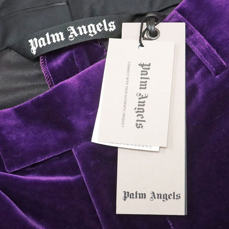 1円/秋冬/Palm Angels/48サイズ/ワイド スラックス パンツ PMCA121F22FAB004 VELVET SUIT PANTS 無地 新品/紫/パープル/ib451/_画像6