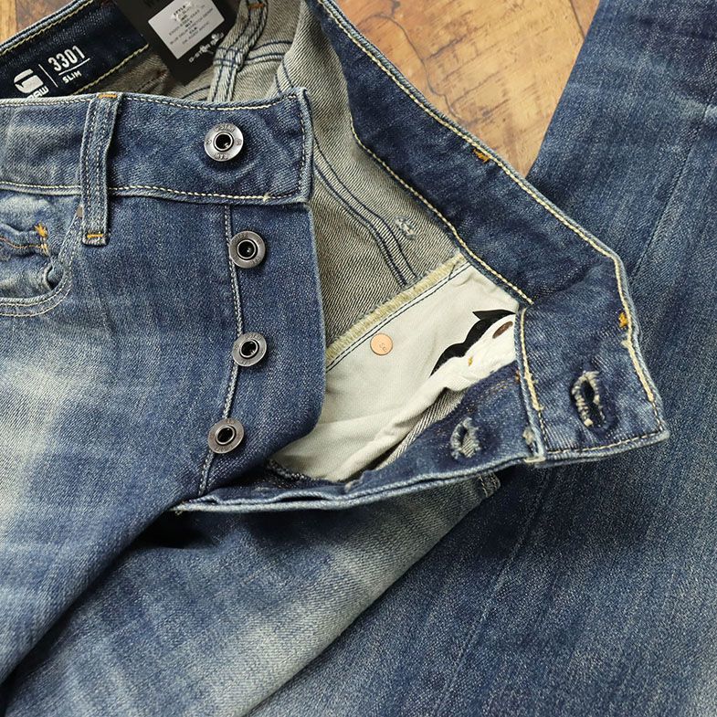 1円/G-STAR RAW/27インチ/美脚デニムパンツ 3301 SLIM 51001-6566-5543 ストレッチ ウォッシュ加工 ジーンズ 新品/紺/ネイビー/ga246/_画像4